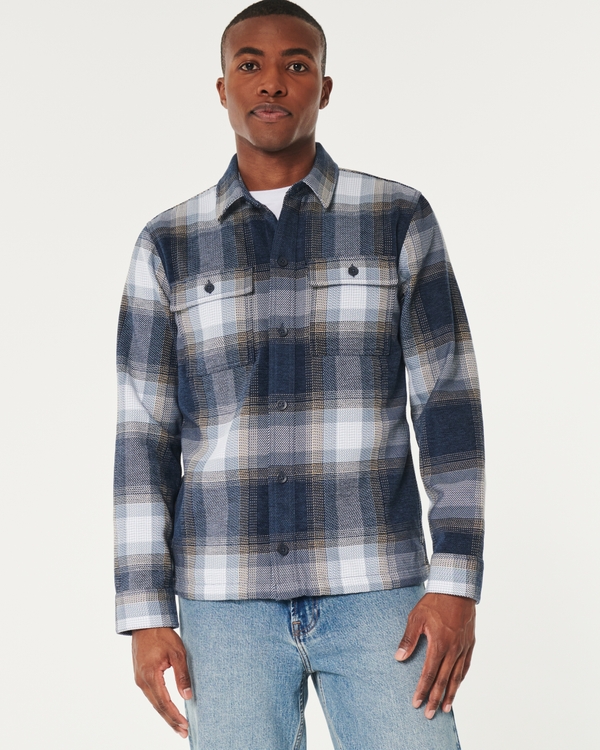 Twill Shacket, Navy Plaid