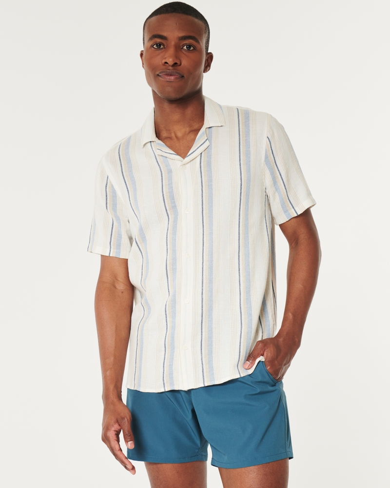 Hollister Mens Cotton LS Button Up Blue White Striped Dress Shirt