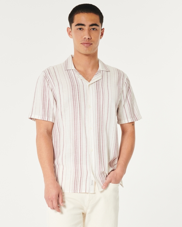 Short-Sleeve Striped Button-Through Shirt, Cream Stripe