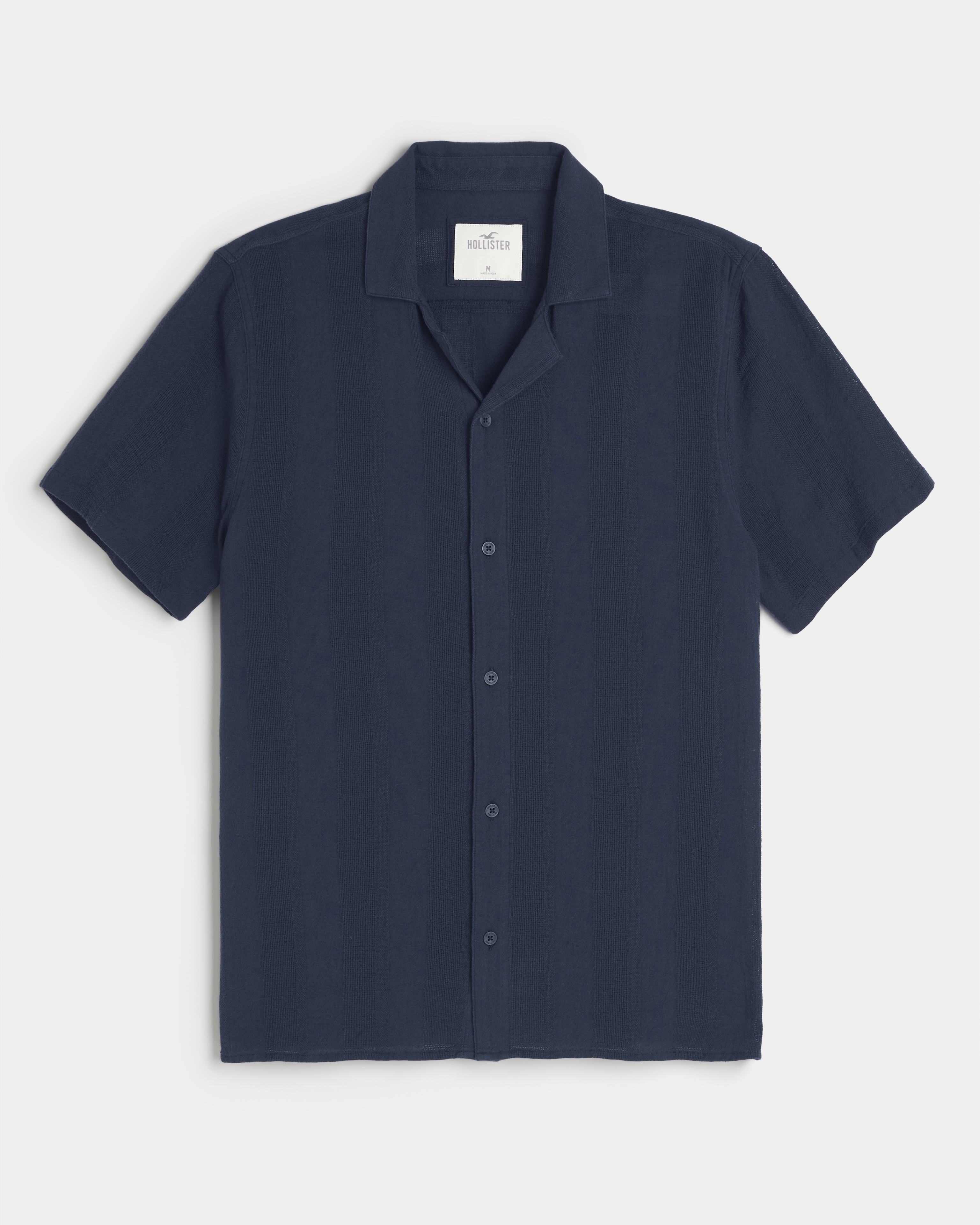 Relaxed Textured Stripe Short-Sleeve Shirt