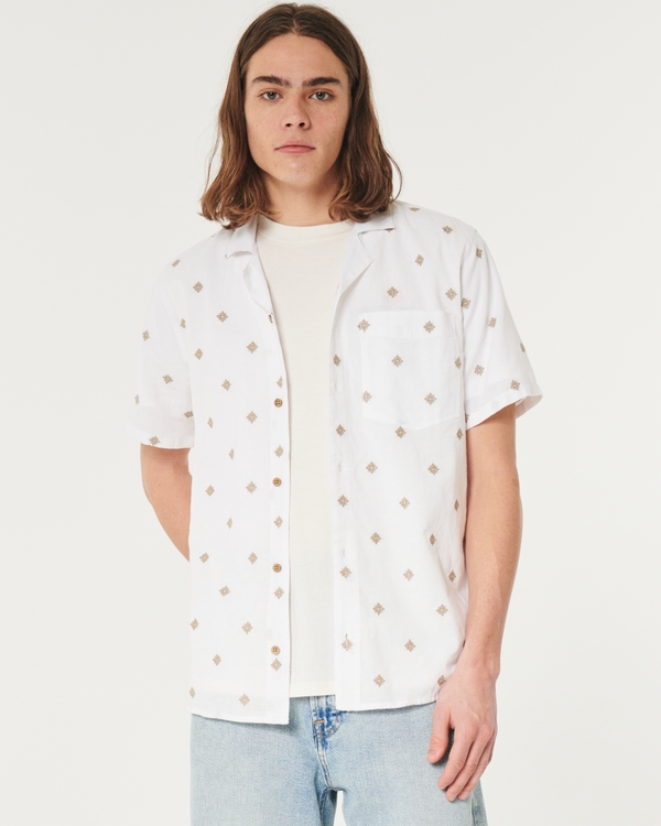 Short-Sleeve Embroidered Pattern Shirt, Off White Pattern