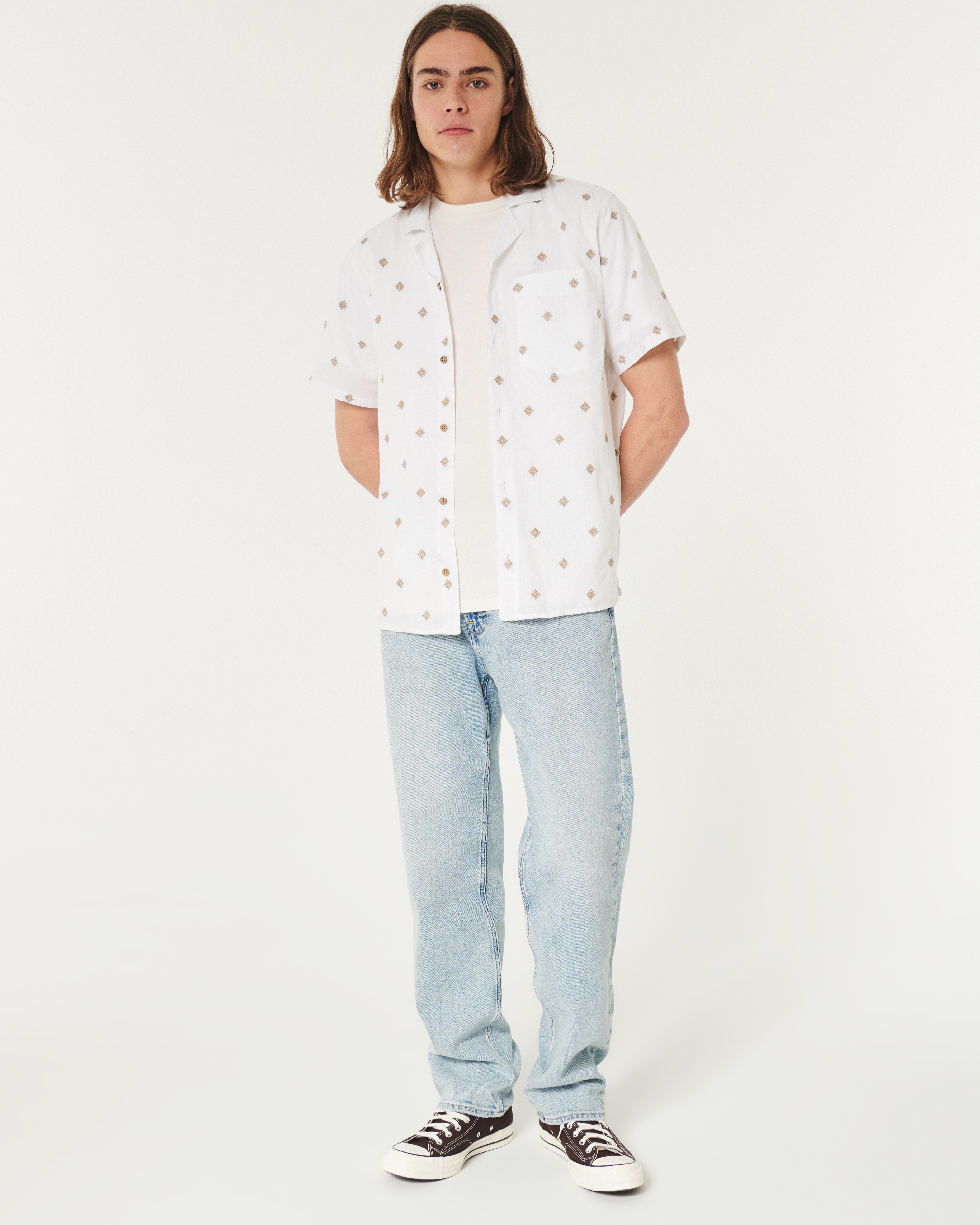 【GRAVER】Dot Smile Embroidery White Clip Check Shirt Jacket White Denim Embroidery Jacket – Shogo Zen Art