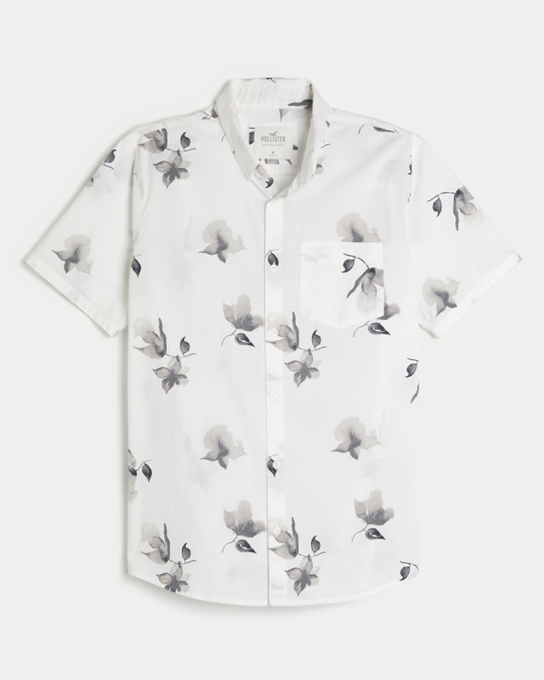 Short-Sleeve Button-Through Shirt, White Floral