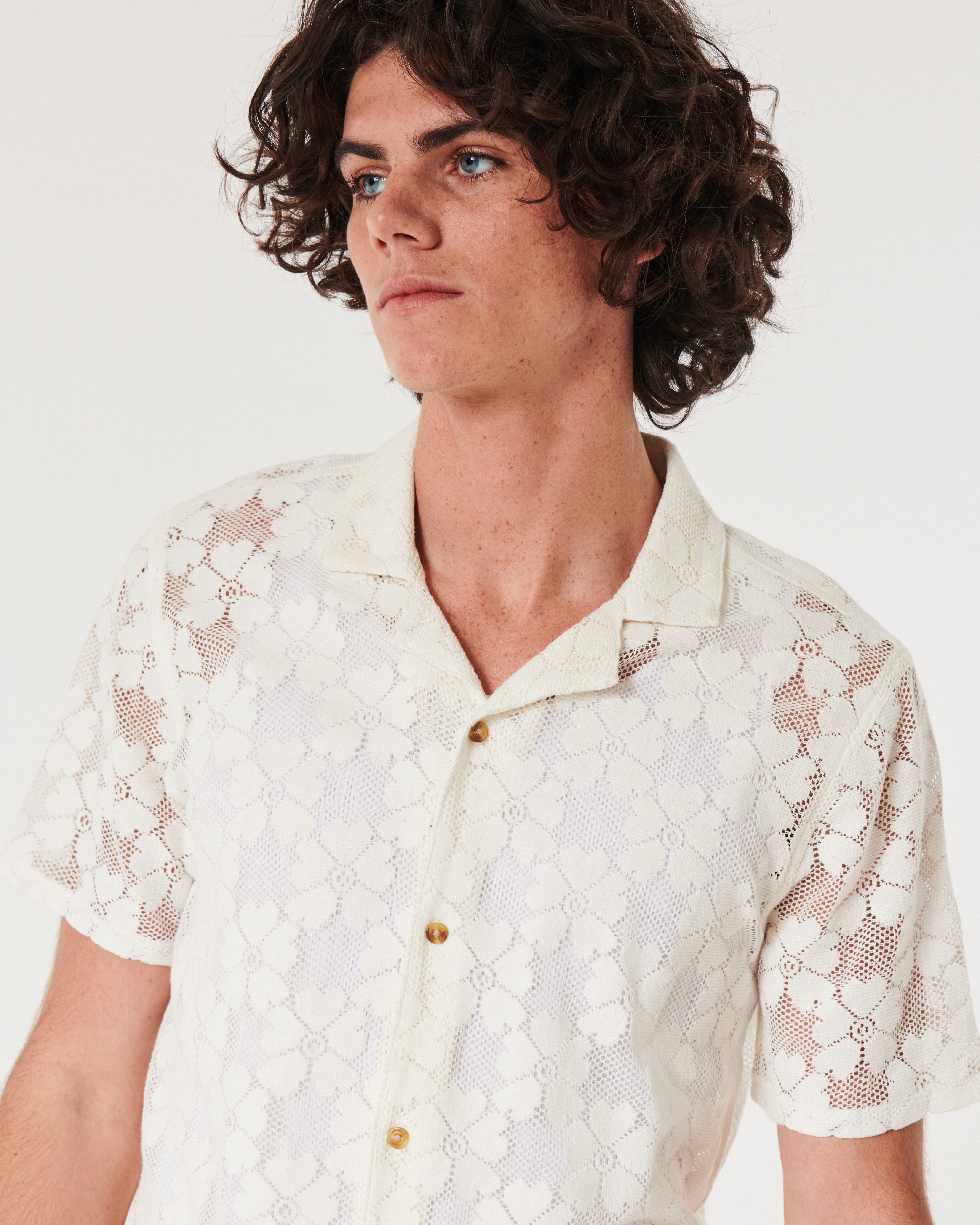 Relaxed Short-Sleeve Floral Lace Shirt