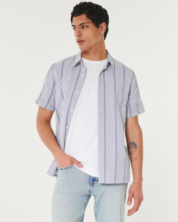 Short-Sleeve Striped Shirt, Blue Stripe