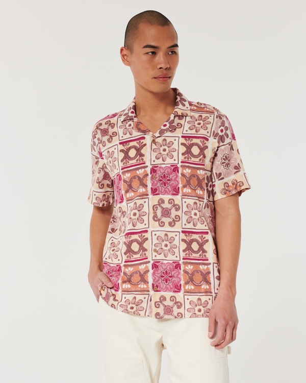 Short-Sleeve Pattern Shirt, Cream Pattern