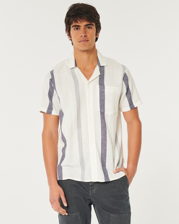 Boxy Short-Sleeve Striped Shirt, Cream Stripe
