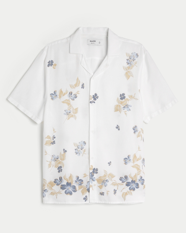 Boxy Short-Sleeve Floral Shirt, White Floral