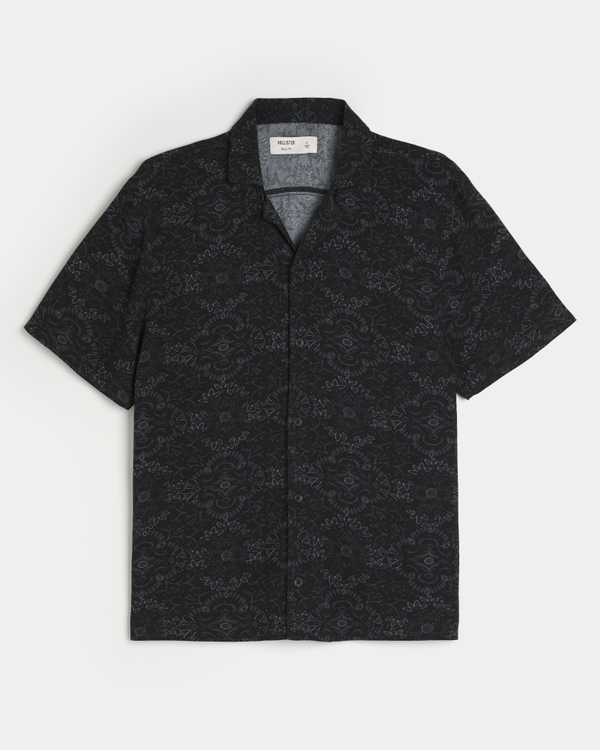 Boxy Short-Sleeve Pattern Shirt, Black Pattern