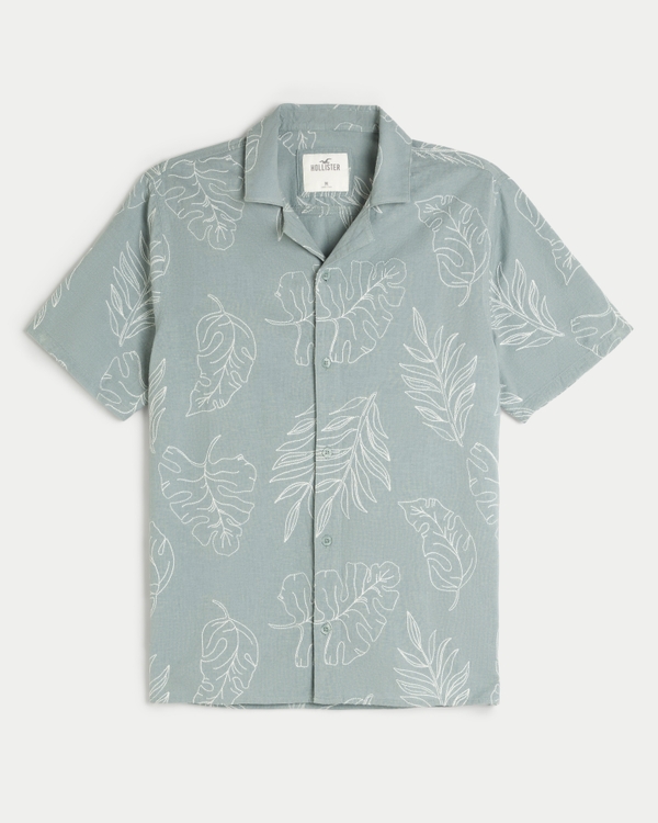 Boxy Embroidered Pattern Shirt, Dark Mint Pattern
