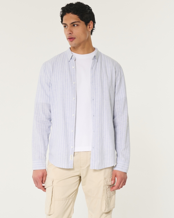 Linen-Blend Shirt, Blue Stripe