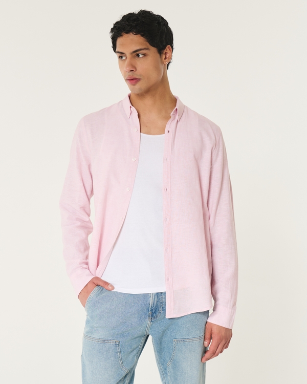 Linen-Blend Shirt, Pink