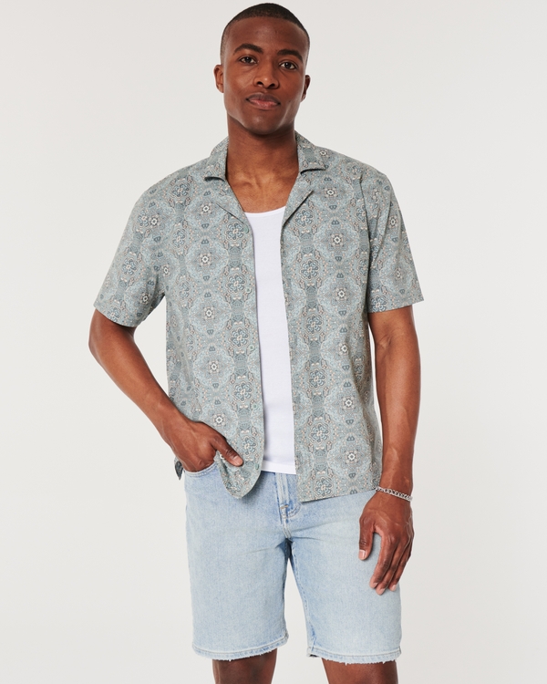 Short-Sleeve Paisley Poplin Shirt, Slate Pattern