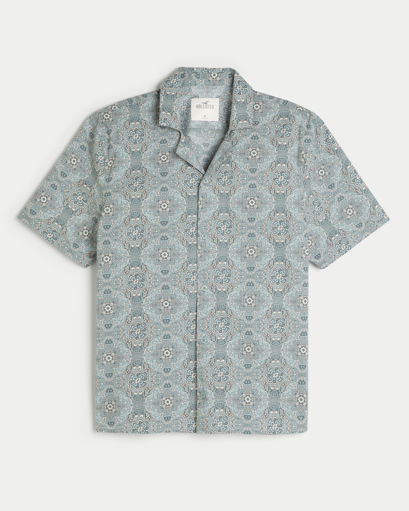 Men s Short Sleeve Paisley Poplin Shirt Men s Sale HollisterCo