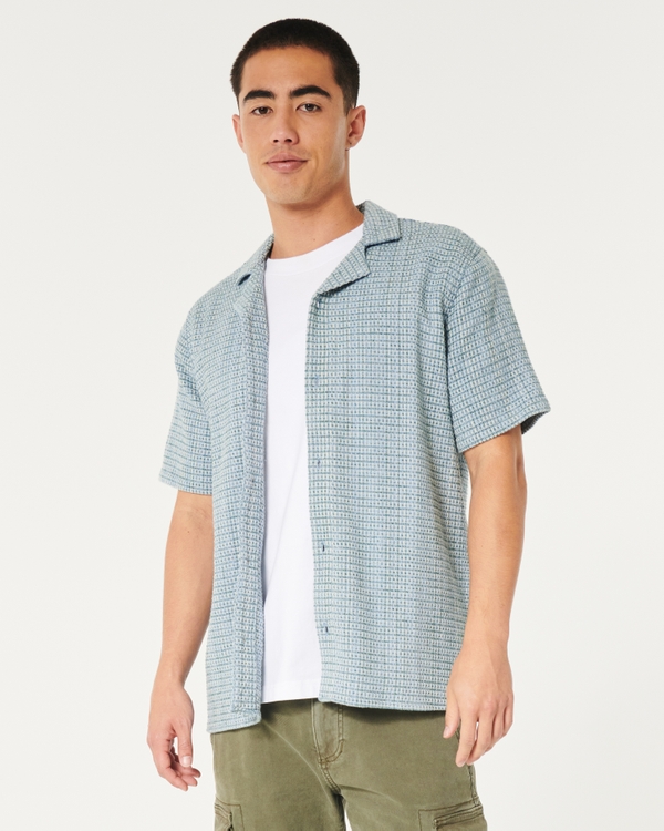 Short-Sleeve Textured Button-Through Shirt, Slate Pattern