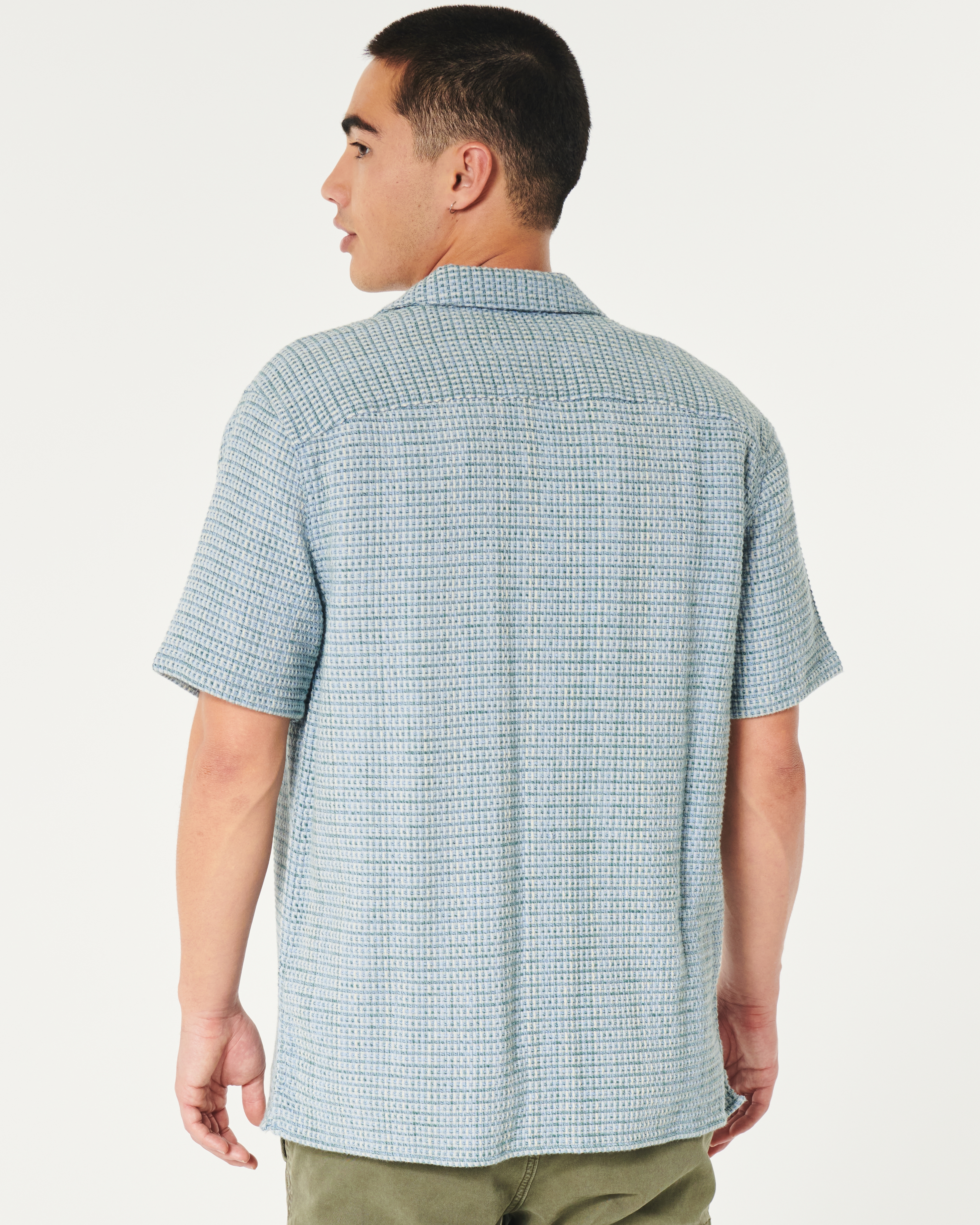 Short-Sleeve Textured Button-Through Shirt
