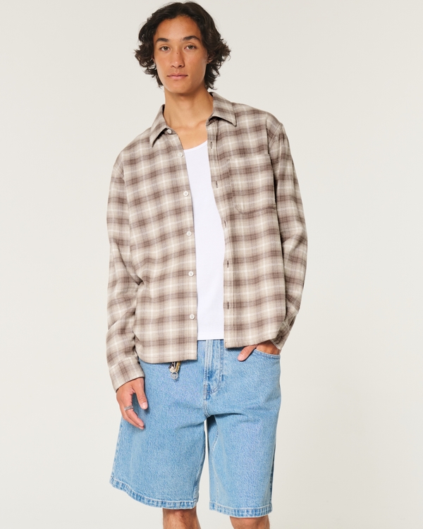 Relaxed Flannel Shirt, Brown Plaid