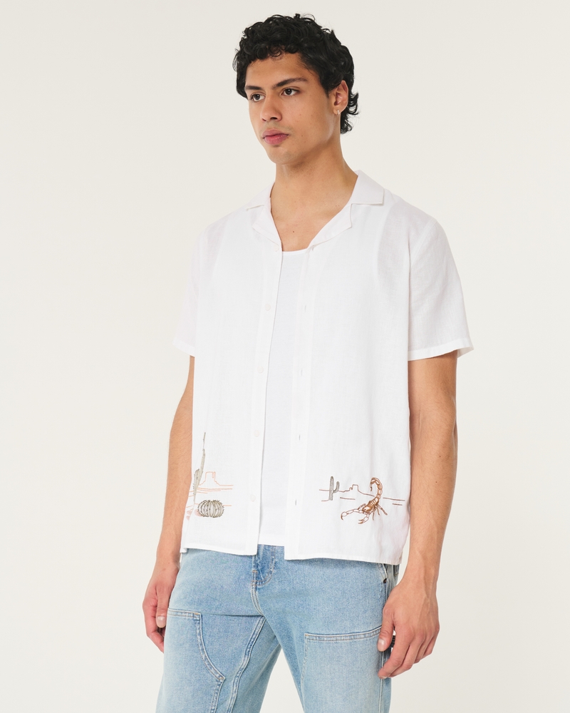 Relaxed Short-Sleeve Embroidered Western Graphic Shirt