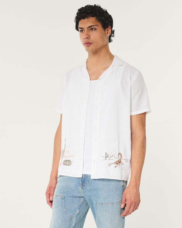 Relaxed Short-Sleeve Embroidered Western Graphic Shirt, White