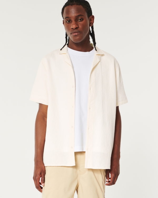 Relaxed Textured Short-Sleeve Shirt, Cream