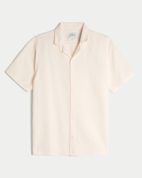 Relaxed Textured Short-Sleeve Shirt, Cream view 1