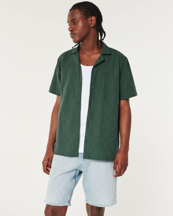 Relaxed Textured Short-Sleeve Shirt, Dark Green