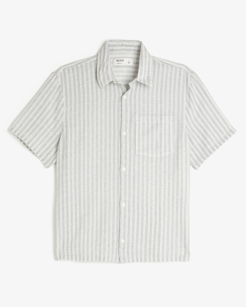 Men s Boxy Short Sleeve Shirt in Light Grey Stripe Size XL from Hollister