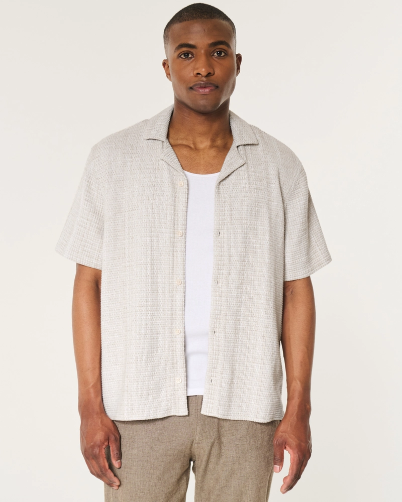 Boxy Short-Sleeve Textured Shirt