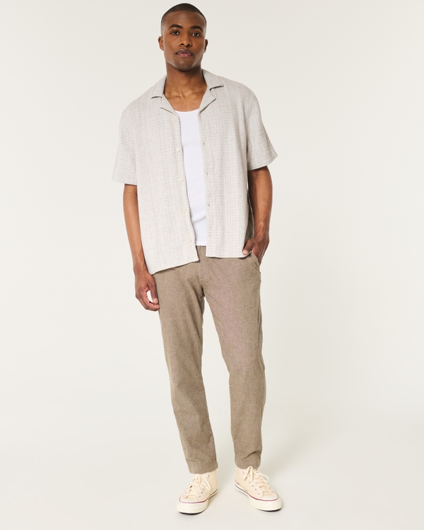 Boxy Short-Sleeve Textured Shirt, Cream Pattern view 2