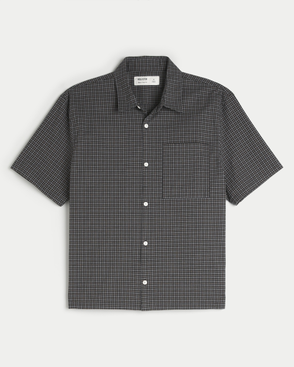 Boxy Crop Short-Sleeve Shirt, Black Check