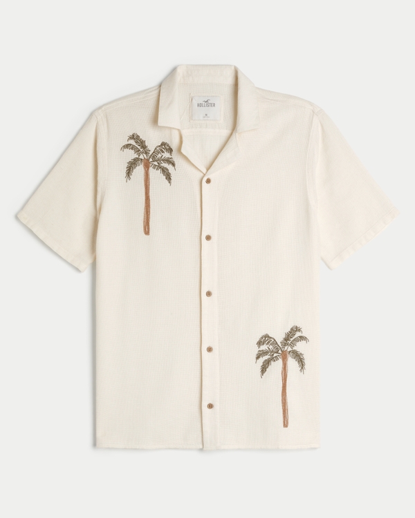 Boxy Embroidered Palm Graphic Shirt, Cream