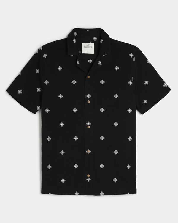 Boxy Embroidered Pattern Shirt, Black Pattern