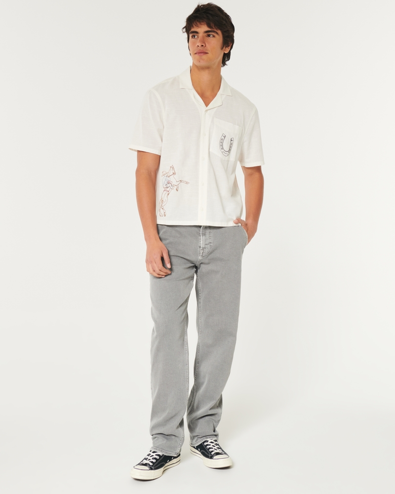 Boxy Cropped Embroidered Graphic Workwear Shirt