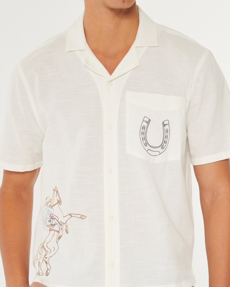 Boxy Cropped Embroidered Graphic Workwear Shirt