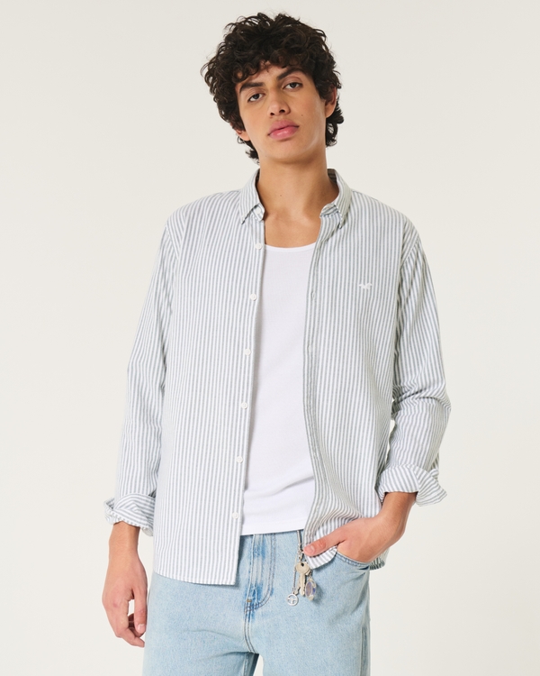 Stretch Oxford Shirt, Teal Gray Stripe