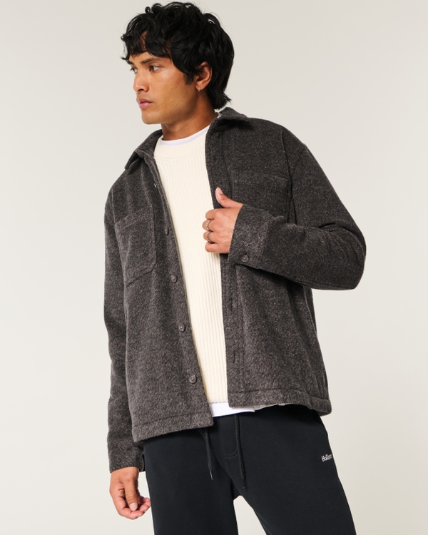 Cozy Brushed Shacket, Dark Heather Brown view 1
