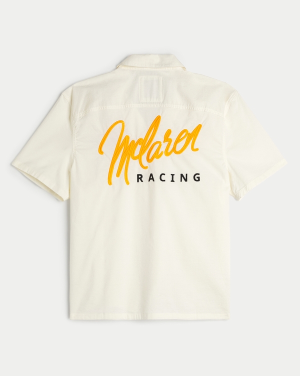 Boxy McLaren Graphic Workwear Shirt, Cream