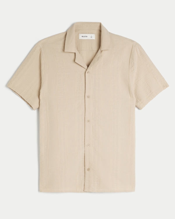 Short-Sleeve Seersucker Shirt, Taupe