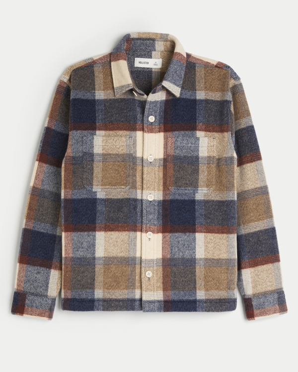 Brushed Shacket, Tan Plaid