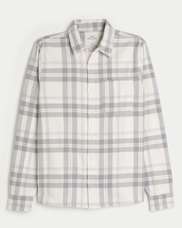Flannel Button-Through Shirt, Cream Plaid