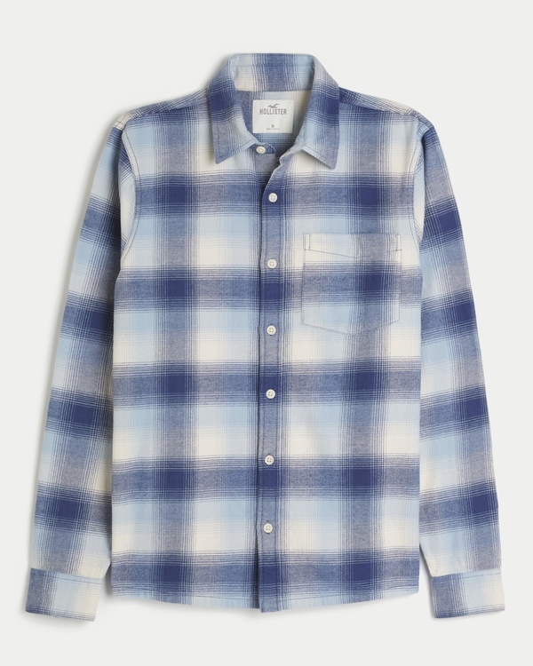 Flannel Button-Through Shirt, Blue Plaid