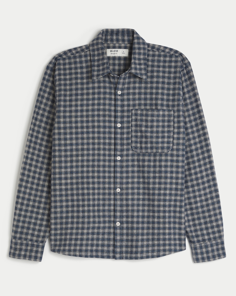 Men s Relaxed Flannel Shirt in Navy Check Size L from Hollister