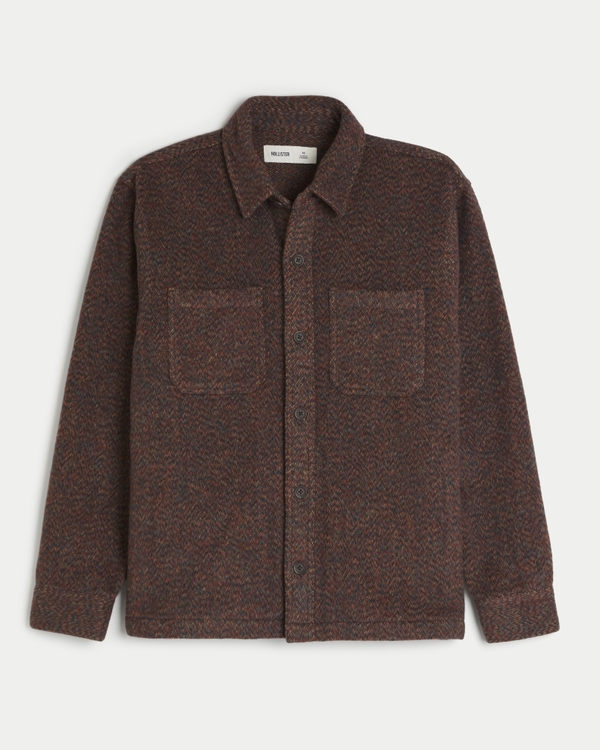 Comoda giacca-camicia oversize in tessuto spazzolato, Marrone Mélange Scuro view 1