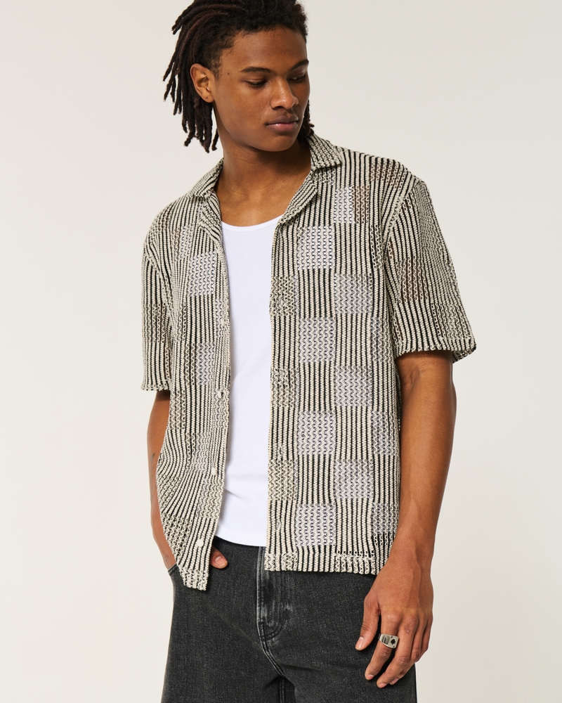 Men's Boxy Short-Sleeve Crochet-Style Shirt | Men's