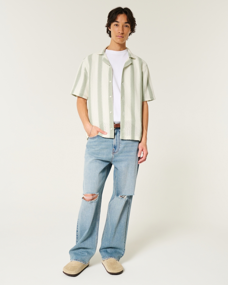 Boxy Short-Sleeve Crochet-Style Shirt