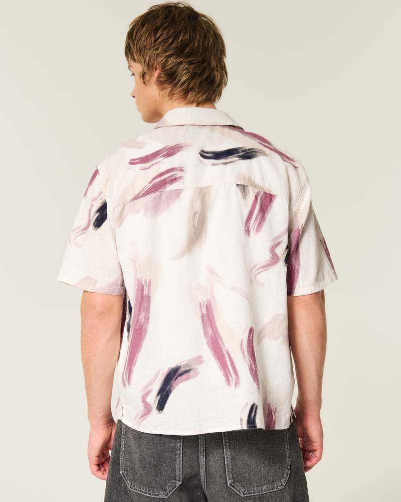 Linen-Blend Short-Sleeve Pattern Shirt