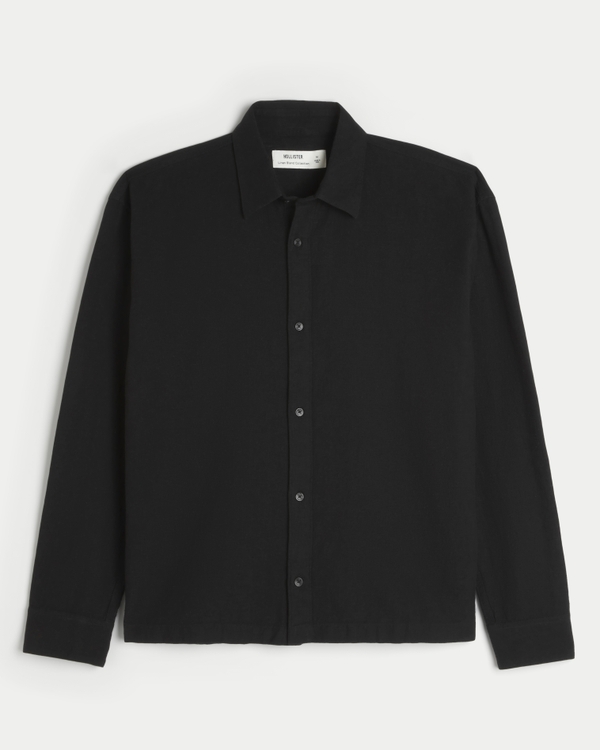 Linen-Blend Button-Through Shirt, Black view 1