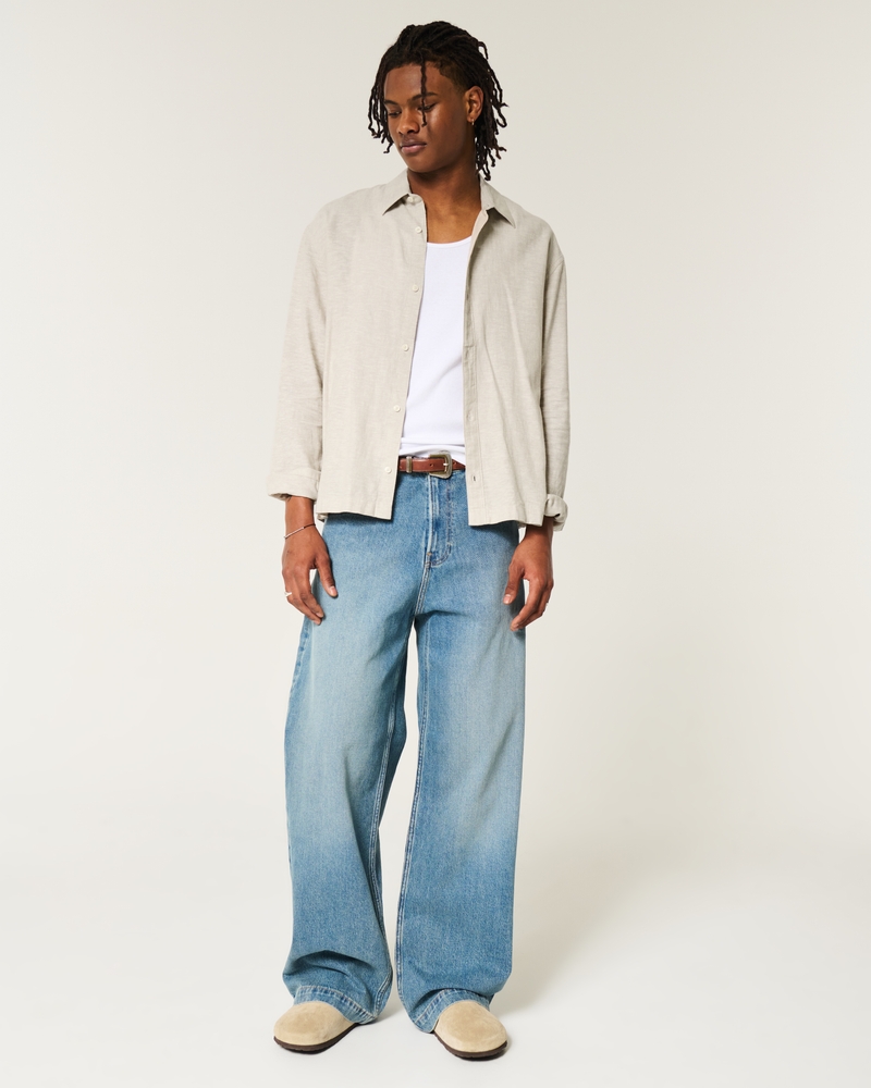 Linen-Blend Button-Through Shirt