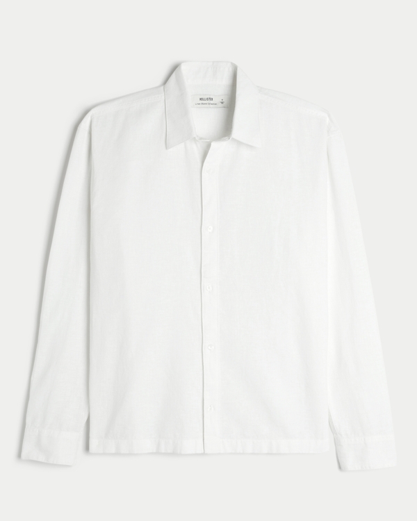 Linen-Blend Button-Through Shirt, White view 1
