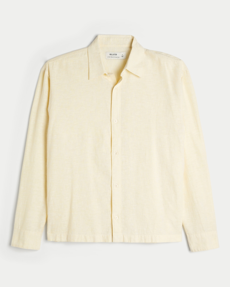 Men s Linen Blend Button Through Shirt Men s New Arrivals HollisterCo